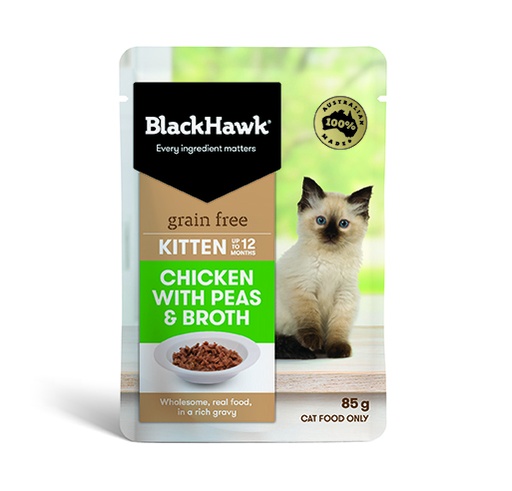 Blackhawk Kitten Grain Free Chicken with Peas & Broth 85g